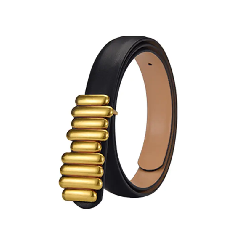 Women's Leather Belt with Caterpillar Design Black - Image 6
