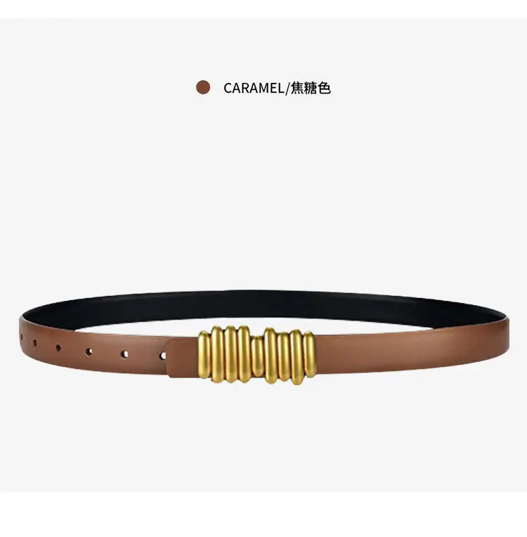 Women's Leather Belt with Caterpillar Design Black — feature 14