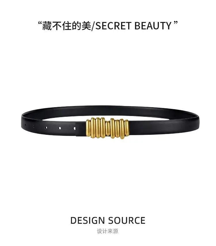 Women's Leather Belt with Caterpillar Design Black — feature 3