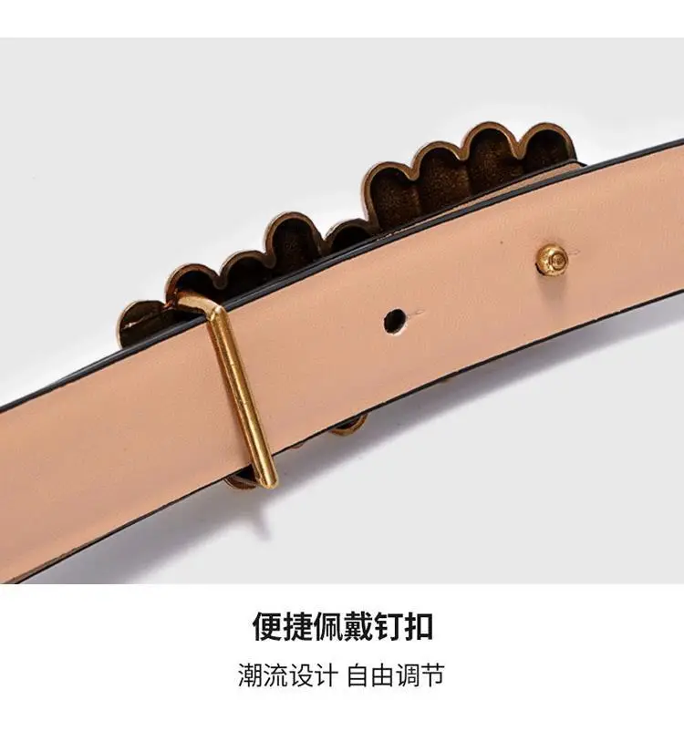 Women's Leather Belt with Caterpillar Design Black — feature 6