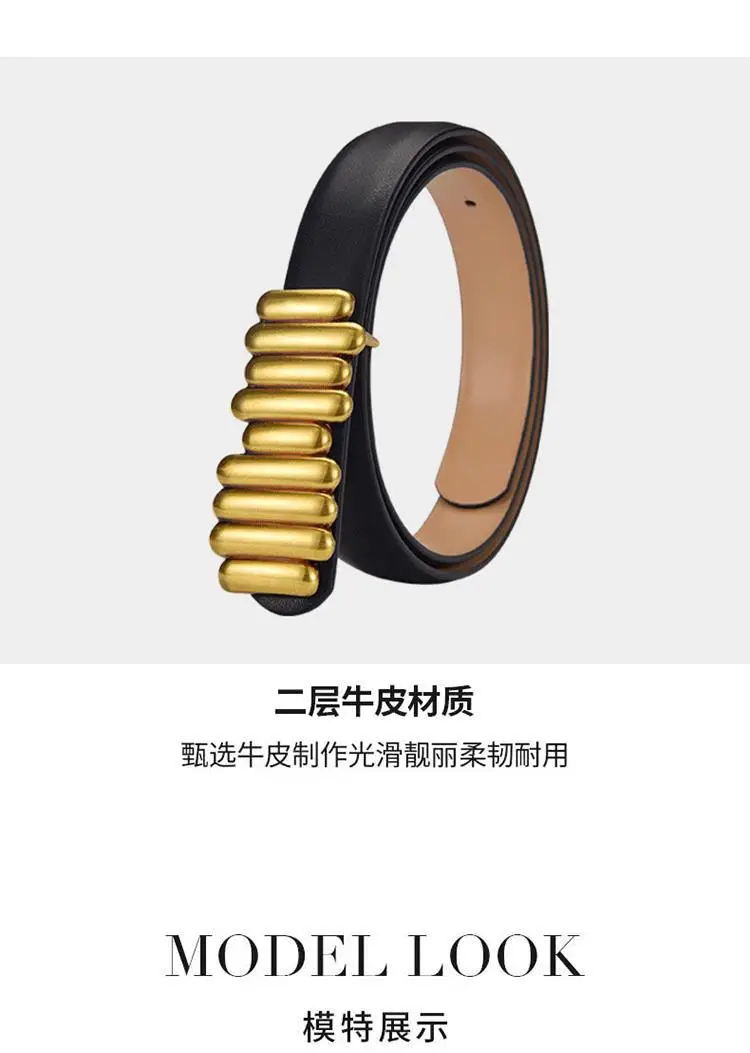Women's Leather Belt with Caterpillar Design Black — feature 7