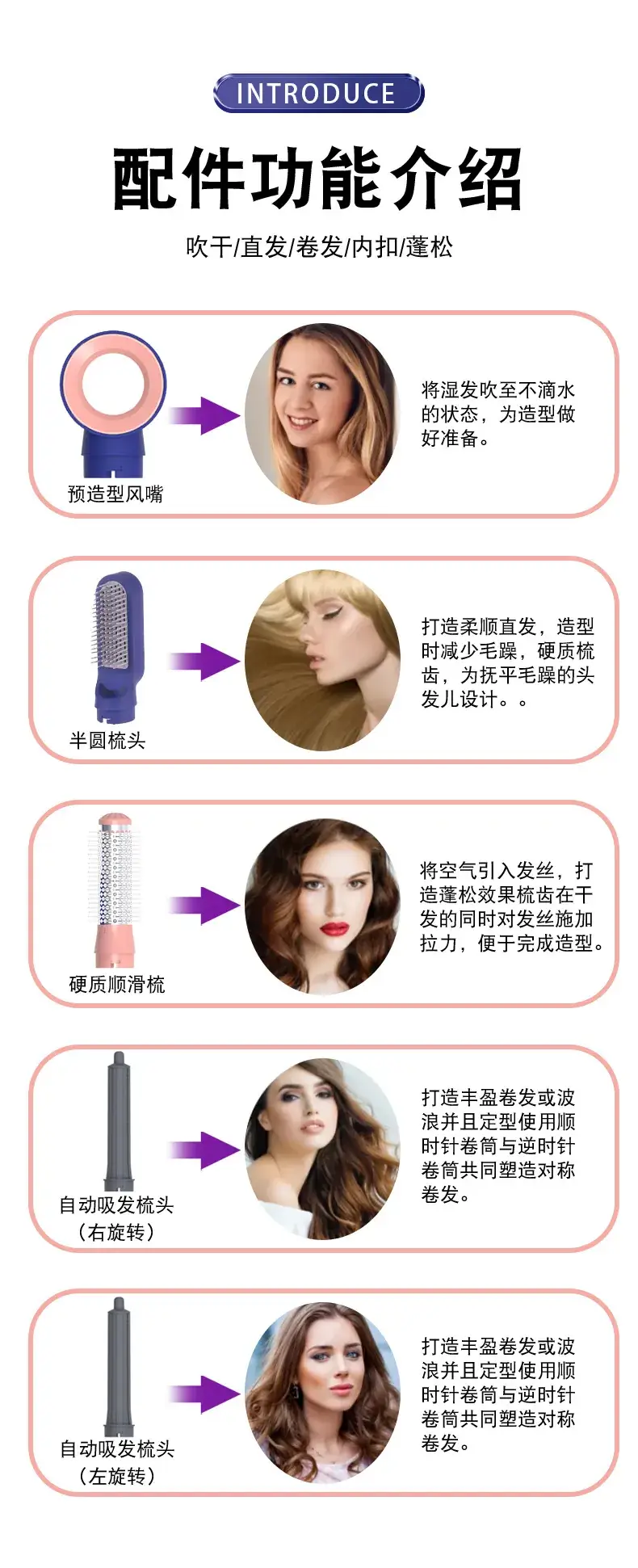 Electric Hair Dryer & Curling Comb Dual Function Blue — feature 9