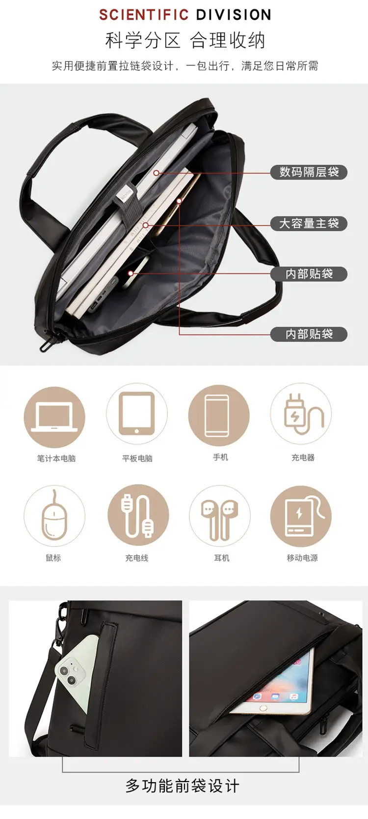 Black Laptop Shoulder Bag for Business & Casual Use — feature 9