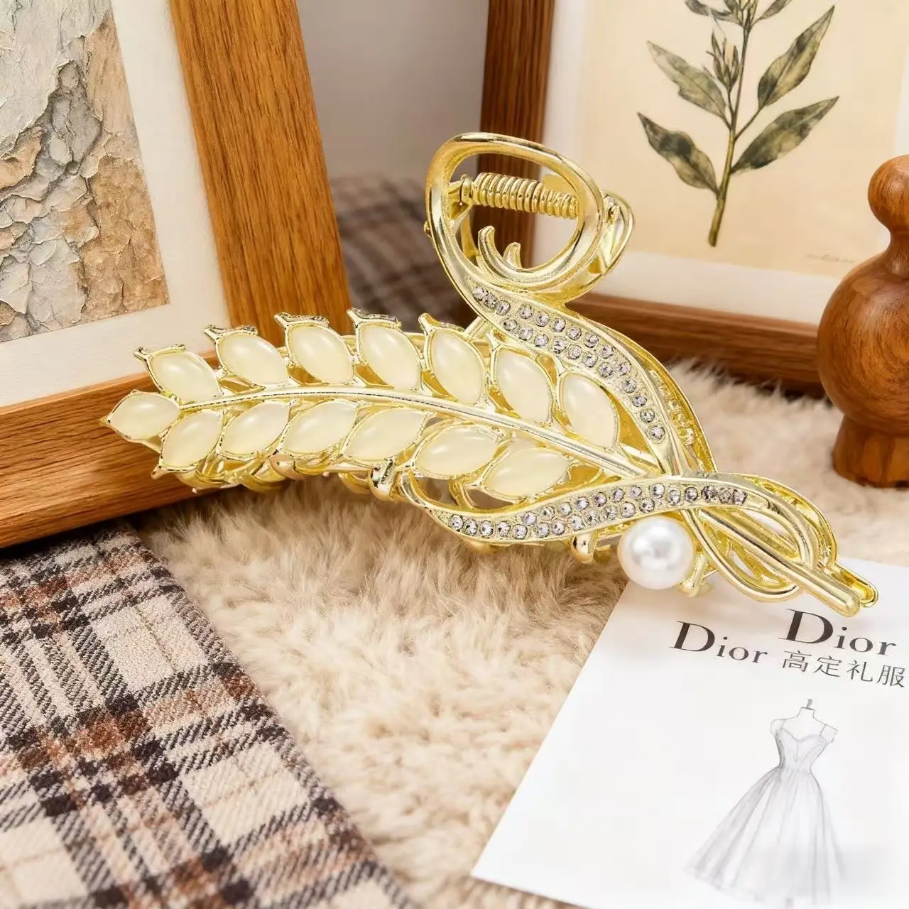Autumn Winter Hair Clip with Stone Wheat Spike Design - Image 2