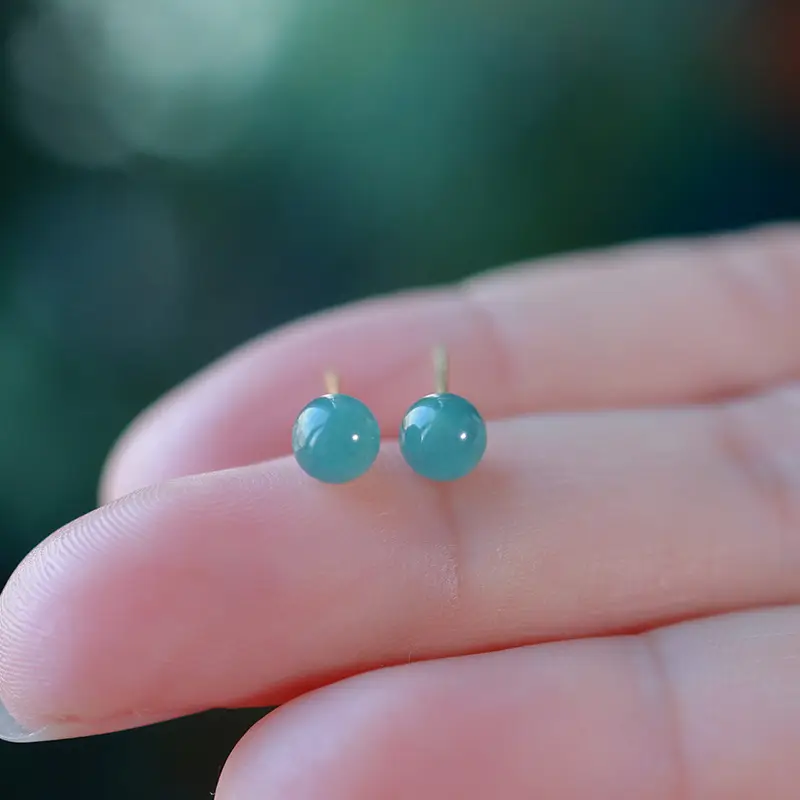Natural Jade Blue Water Earrings 925 Silver Beads - Image 3