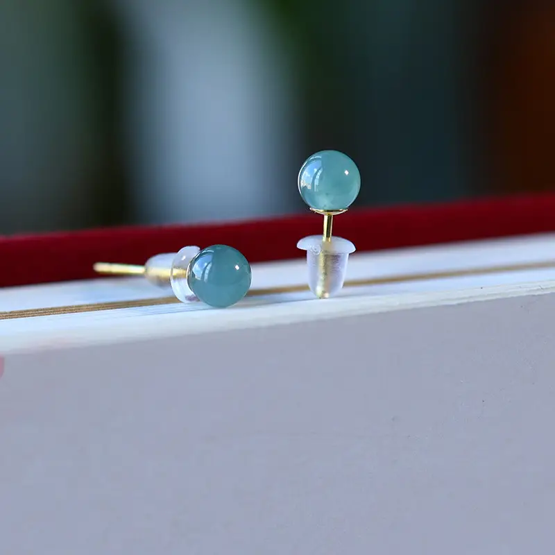 Natural Jade Blue Water Earrings 925 Silver Beads - Image 4