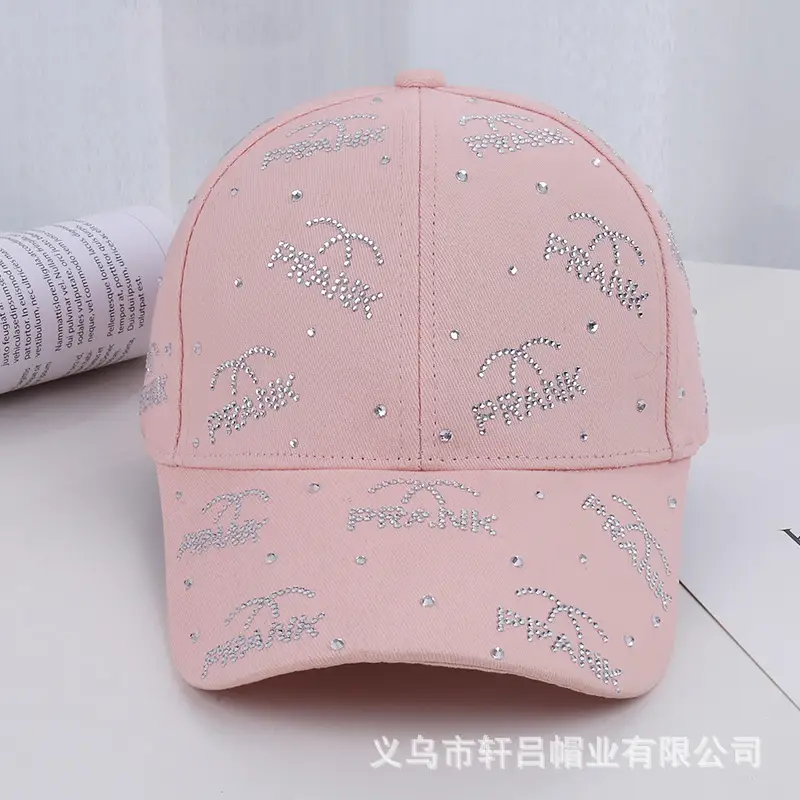 Pink Rhinestone Lettered Baseball Cap for Women