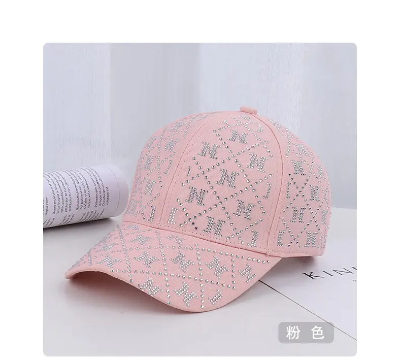 Pink Rhinestone Lettered Baseball Cap for Women — feature 21
