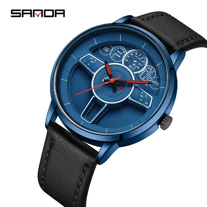 Sanda Cross-Border Men's Quartz Watch Waterproof Steering Wheel Series - Image 4