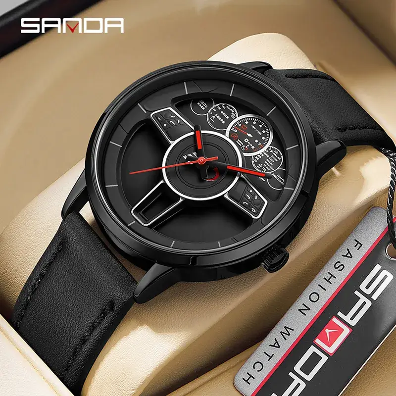 Sanda Cross-Border Men's Quartz Watch Waterproof Steering Wheel Series - Image 6