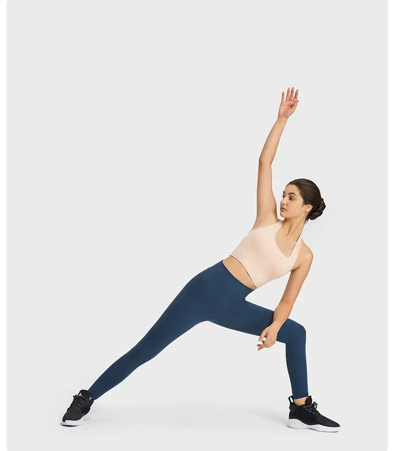 Women Navy High Waist Yoga Leggings Cropped Fit — feature 1