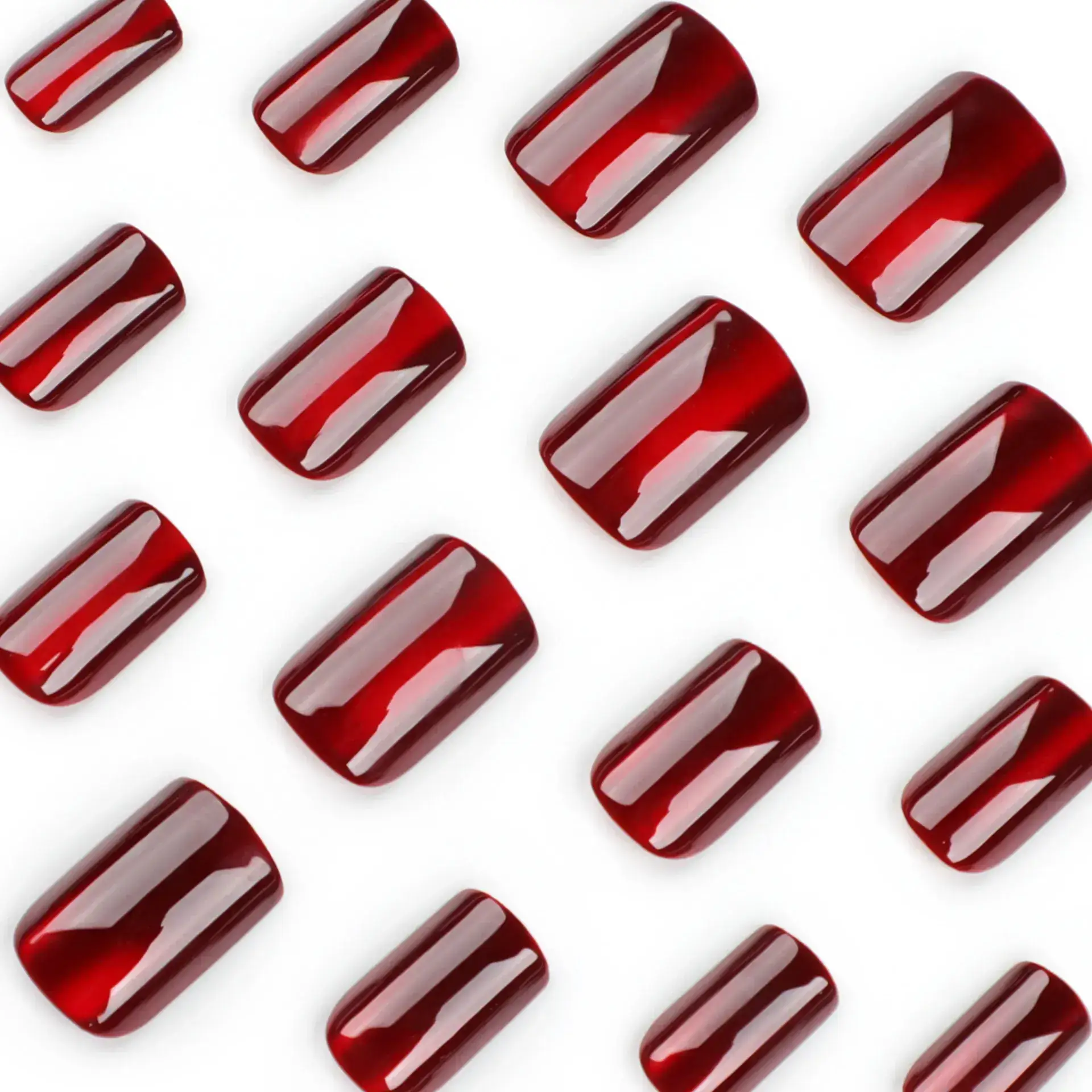 Red Solid Blood Red Cat Eye Manicure European Square Short Wearable Nails - Image 3