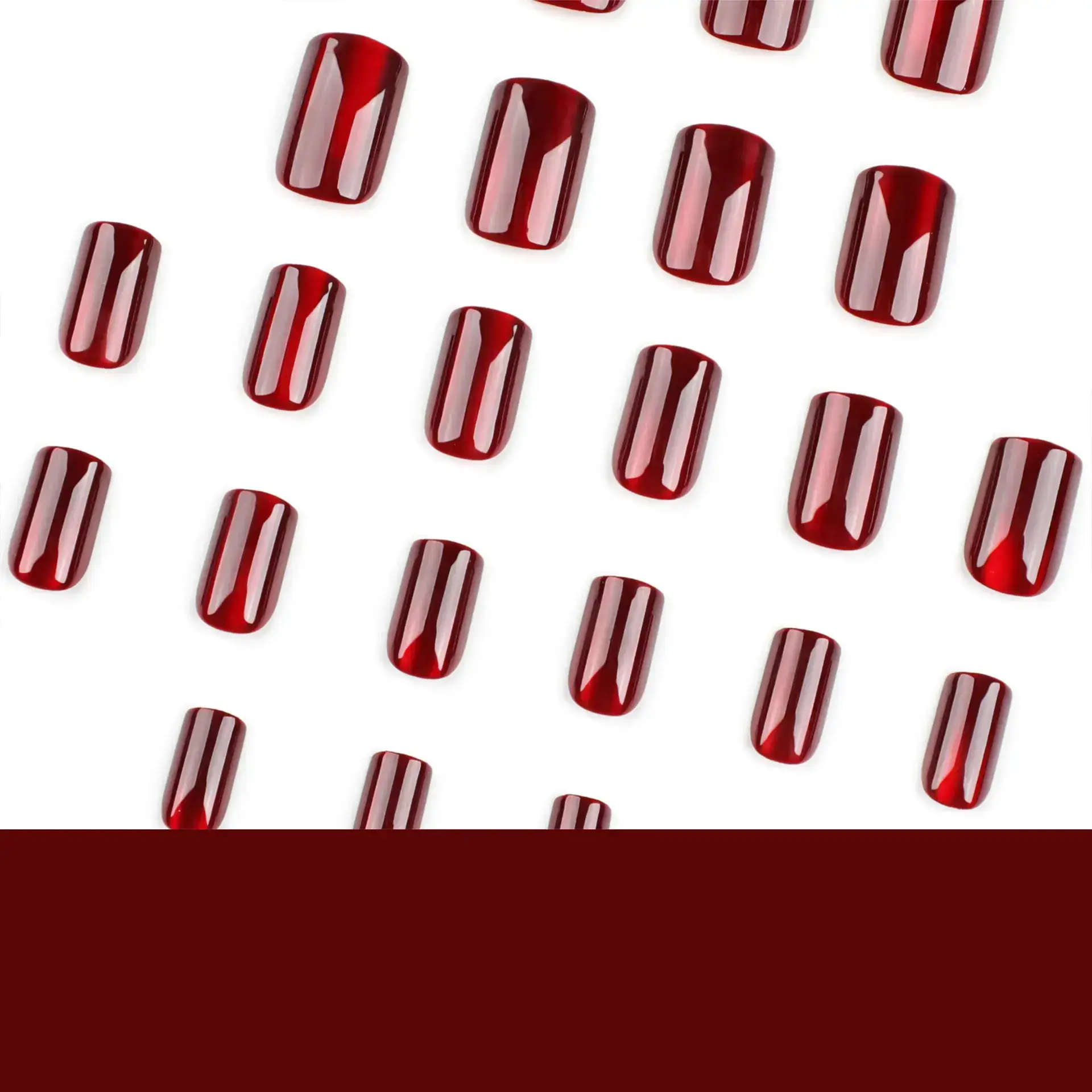 Red Solid Blood Red Cat Eye Manicure European Square Short Wearable Nails - Image 4