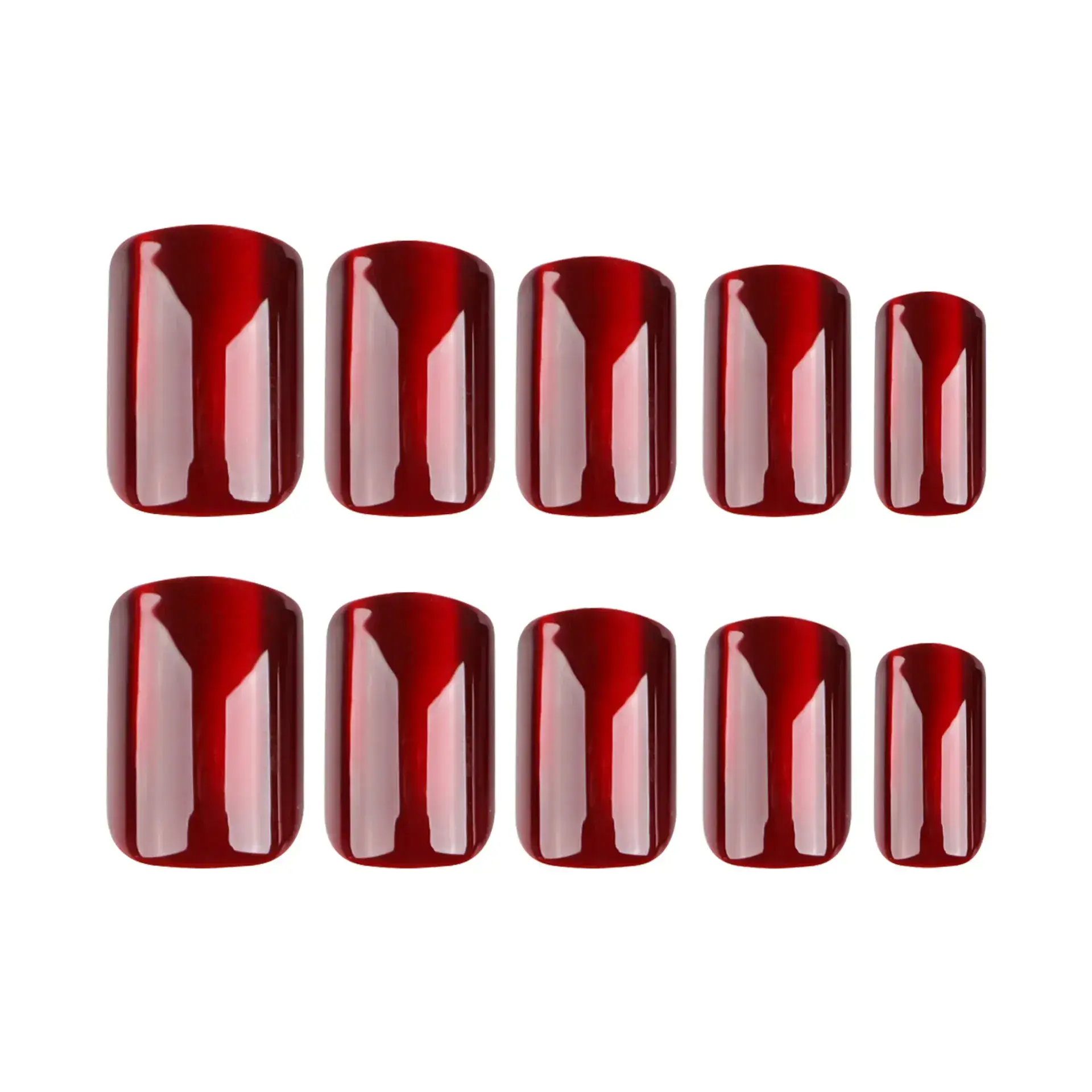 Red Solid Blood Red Cat Eye Manicure European Square Short Wearable Nails - Image 5