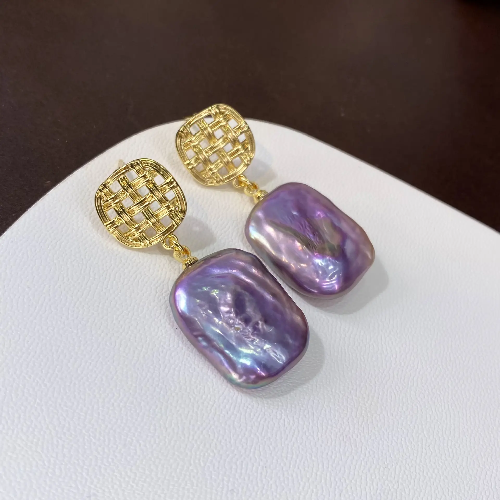 Natural Freshwater Baroque Square Earrings Special Shaped Colorful Purple Pearl Earrings French S925 Silver Ear Needle Earrings - Image 3