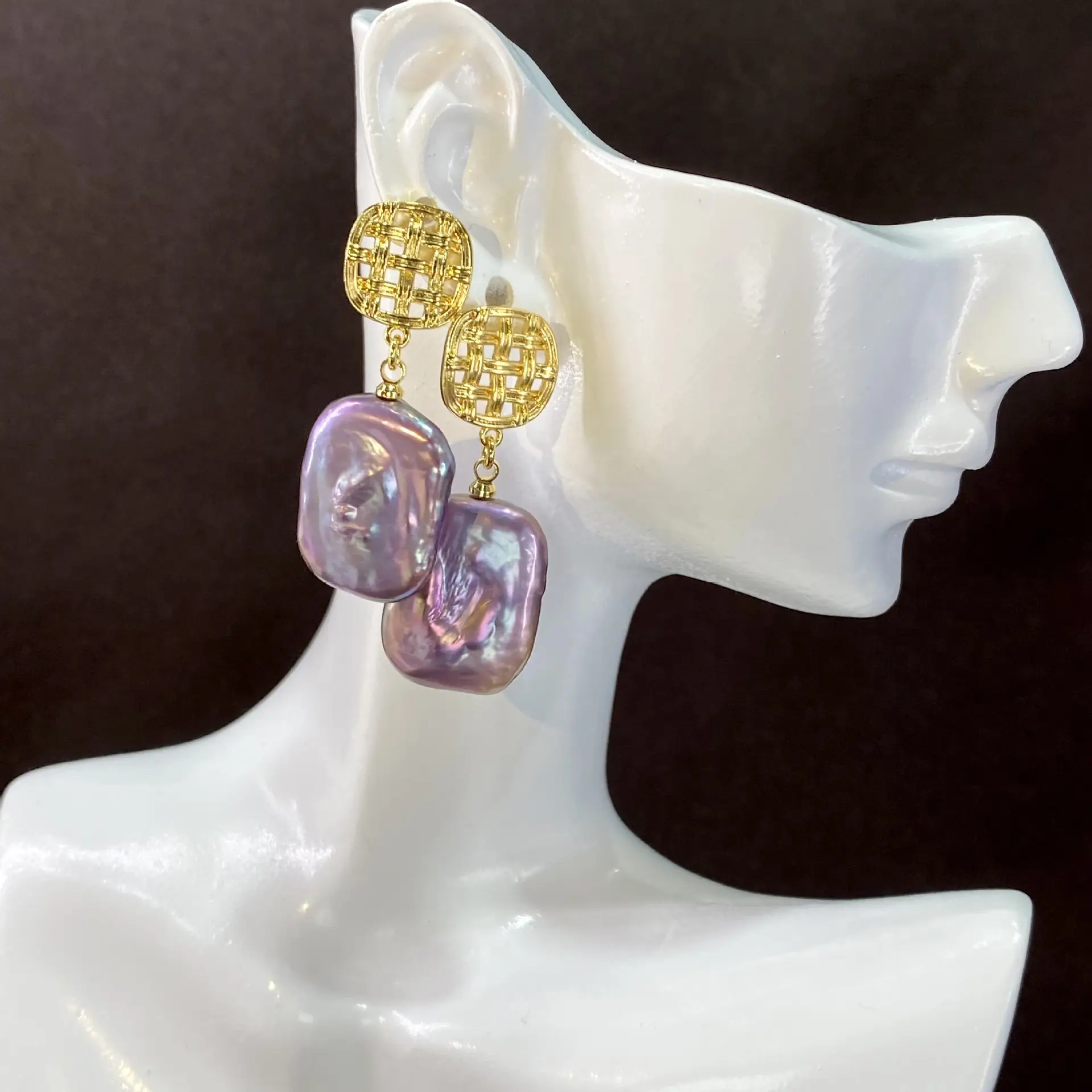 Natural Freshwater Baroque Square Earrings Special Shaped Colorful Purple Pearl Earrings French S925 Silver Ear Needle Earrings - Image 5