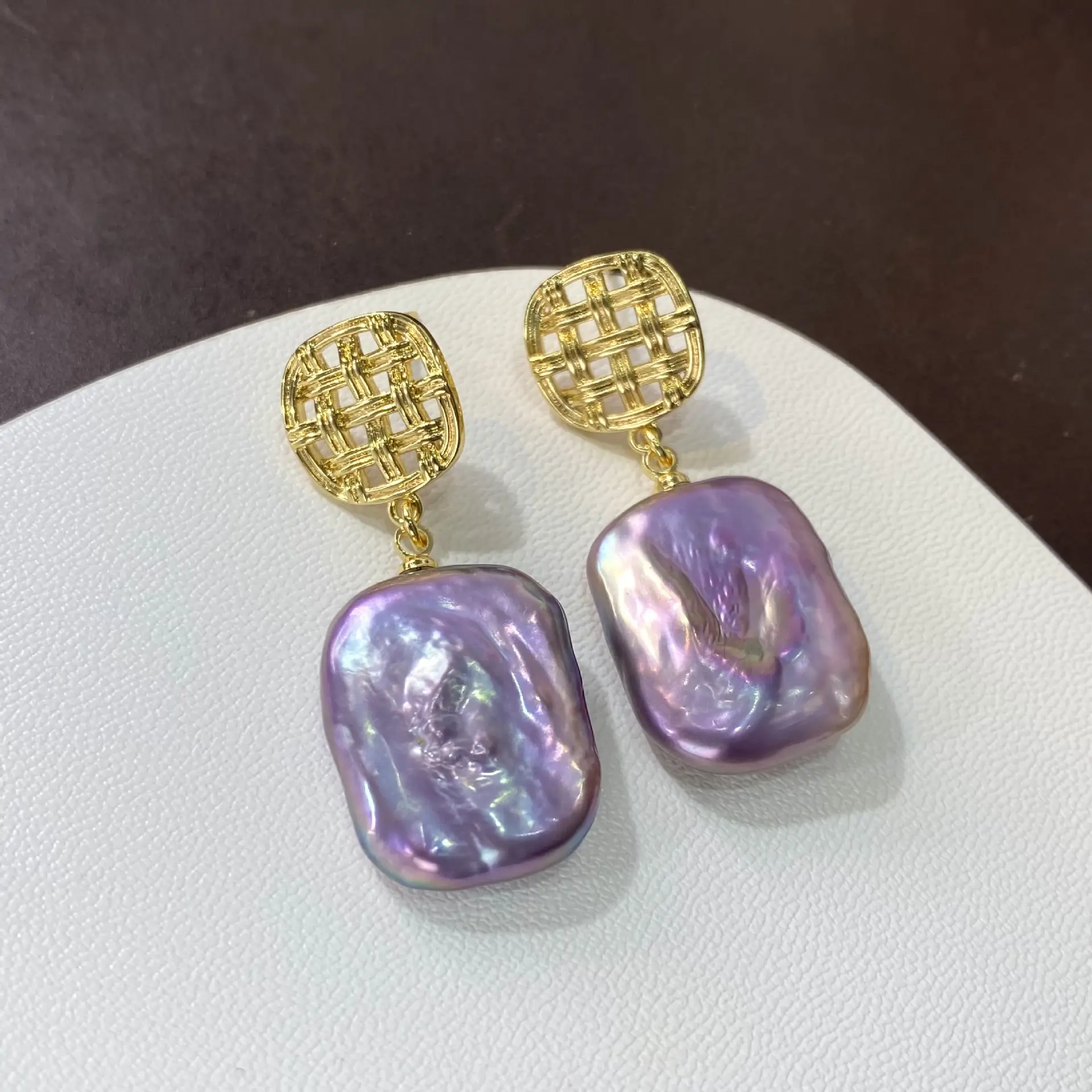 Natural Freshwater Baroque Square Earrings Special Shaped Colorful Purple Pearl Earrings French S925 Silver Ear Needle Earrings — feature 5