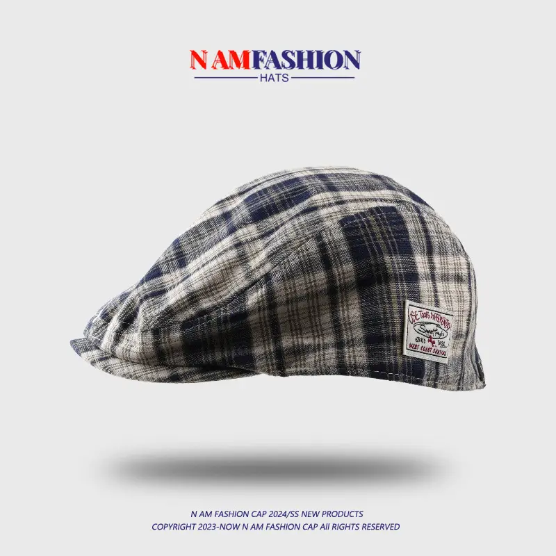 Japanese Retro Plaid Men's Peaked Cap Brown Beige — feature 5
