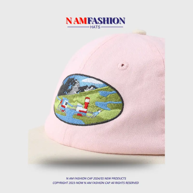 Pink Korean Style Peaked Cap with Sun View Embroidery - Image 4