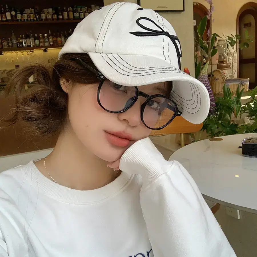 Women Embroidered Bowknot Cap Wide Brim Blue 2024
