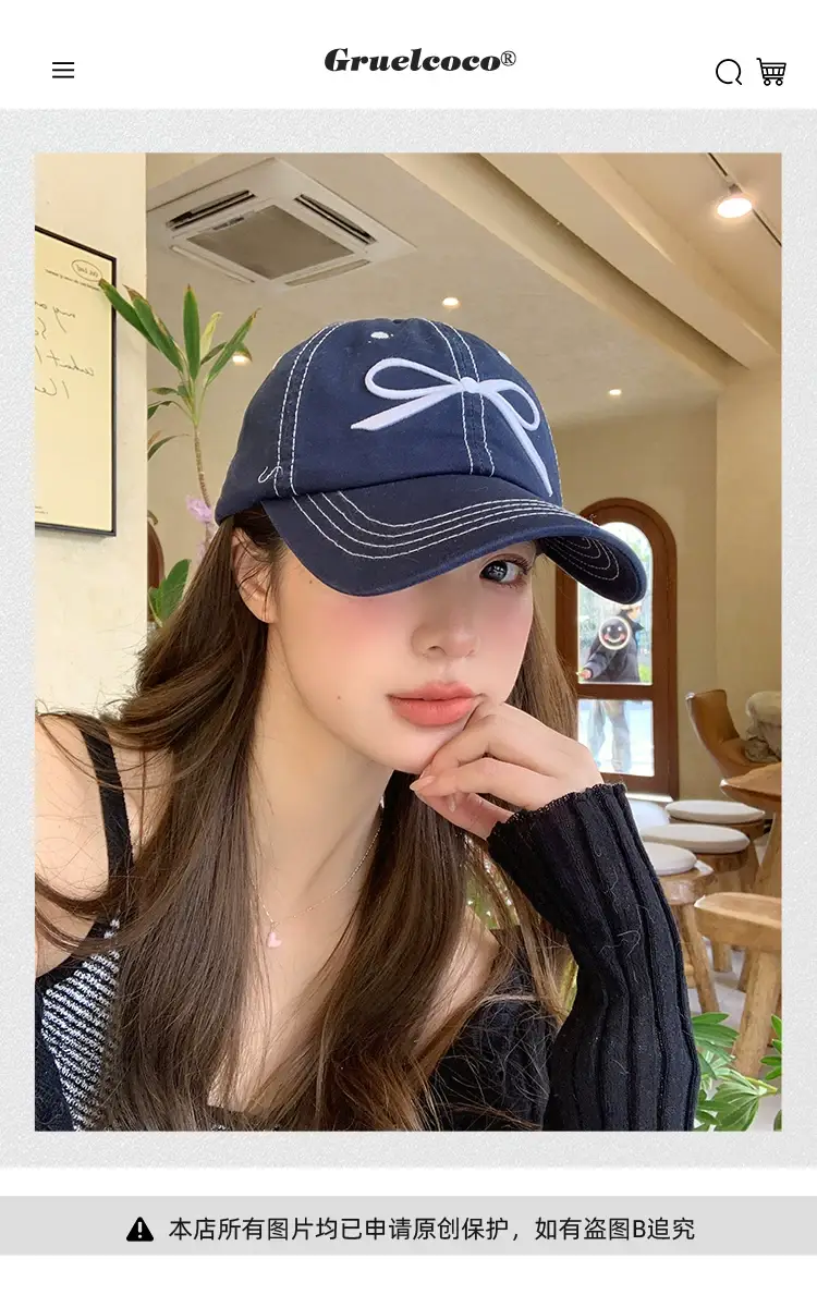 Women Embroidered Bowknot Cap Wide Brim Blue 2024 — feature 1