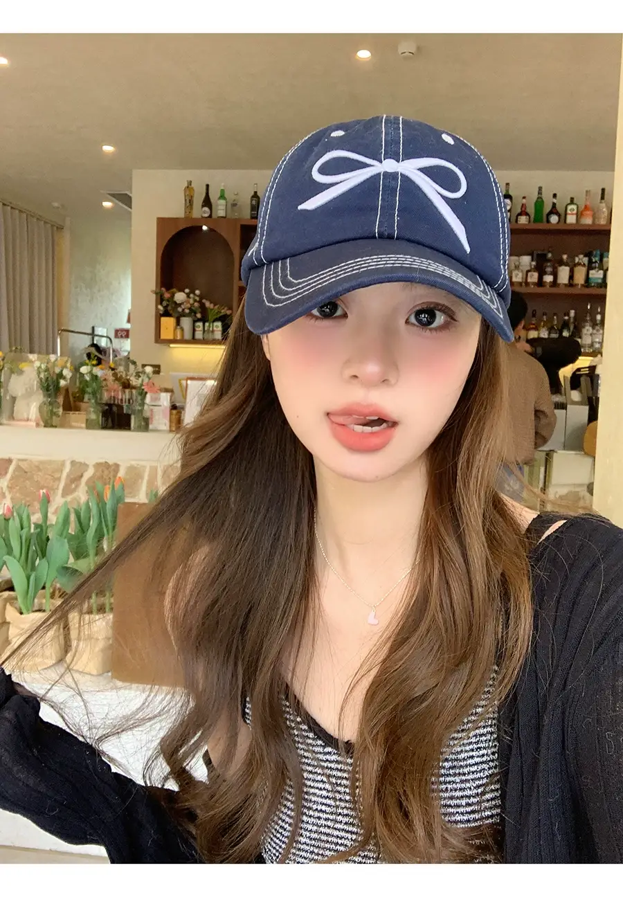 Women Embroidered Bowknot Cap Wide Brim Blue 2024 — feature 4