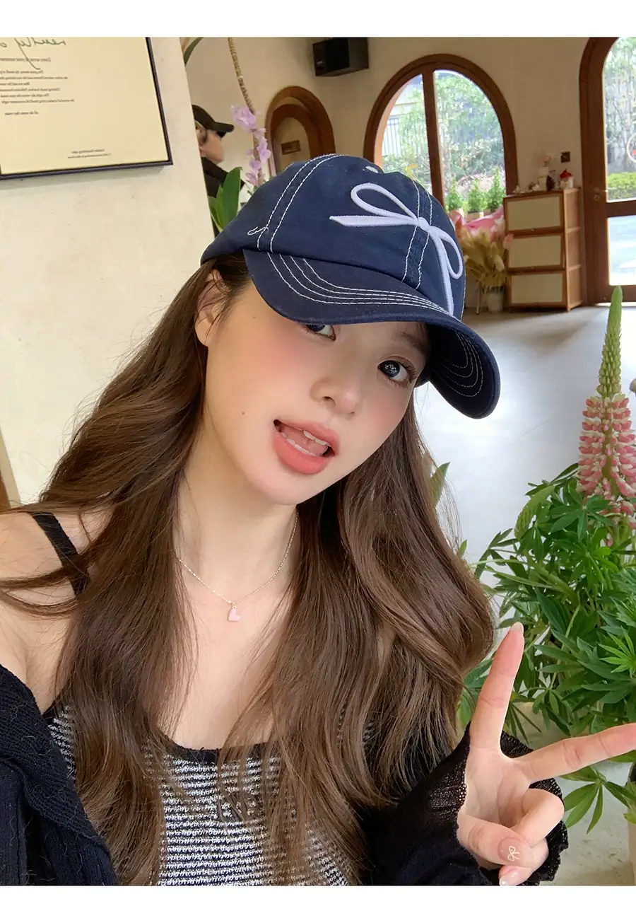 Women Embroidered Bowknot Cap Wide Brim Blue 2024 — feature 5