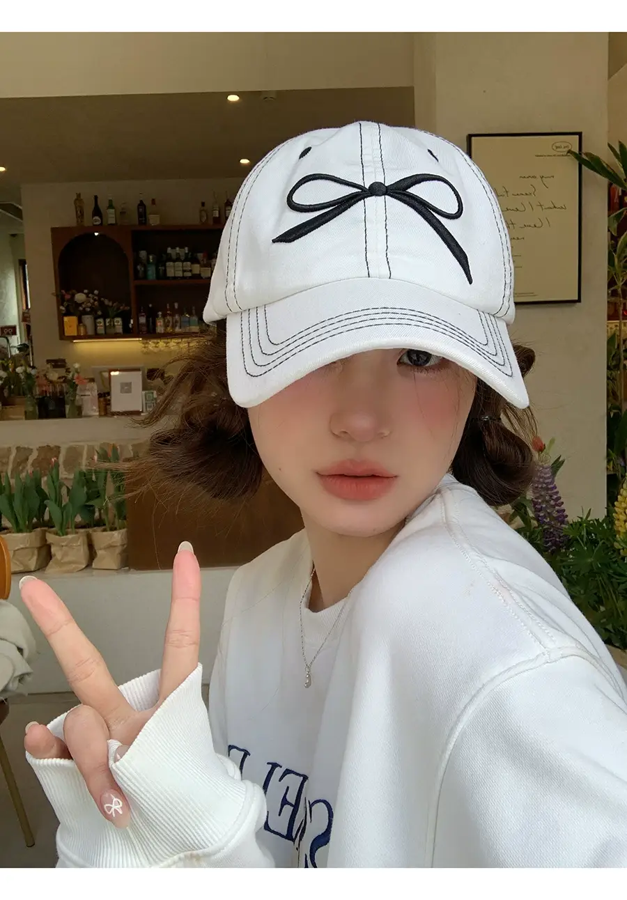 Women Embroidered Bowknot Cap Wide Brim Blue 2024 — feature 6
