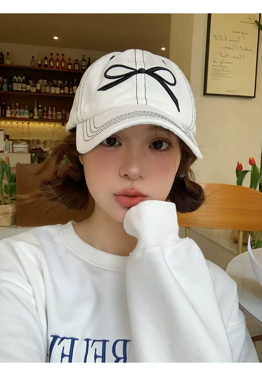 Women Embroidered Bowknot Cap Wide Brim Blue 2024 — feature 8