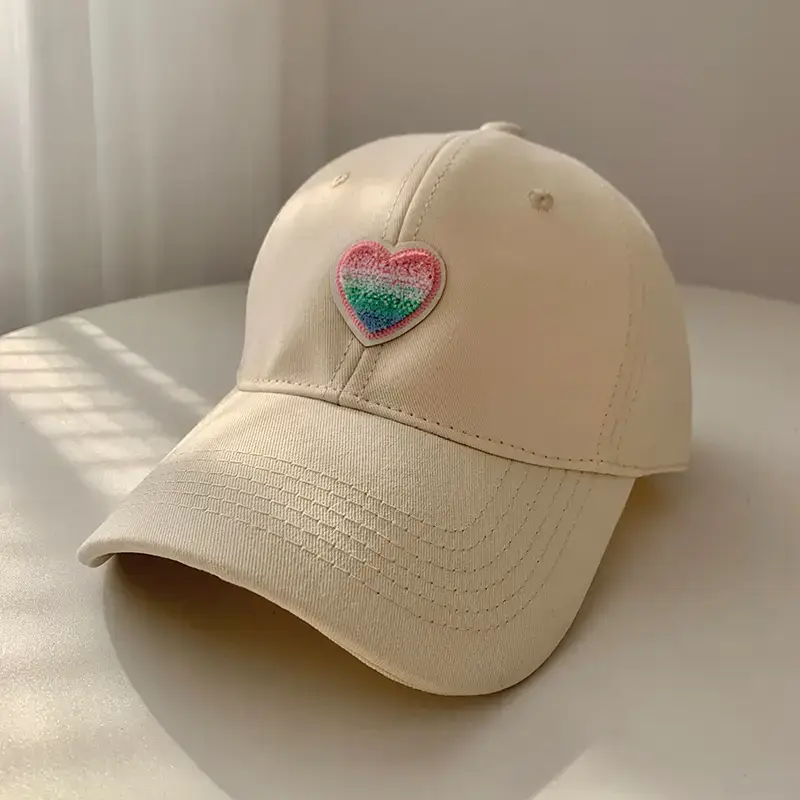 Women's Beige Heart Embroidered Baseball Cap - Image 2