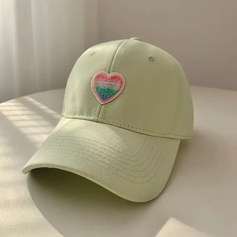 Women's Beige Heart Embroidered Baseball Cap - Image 3