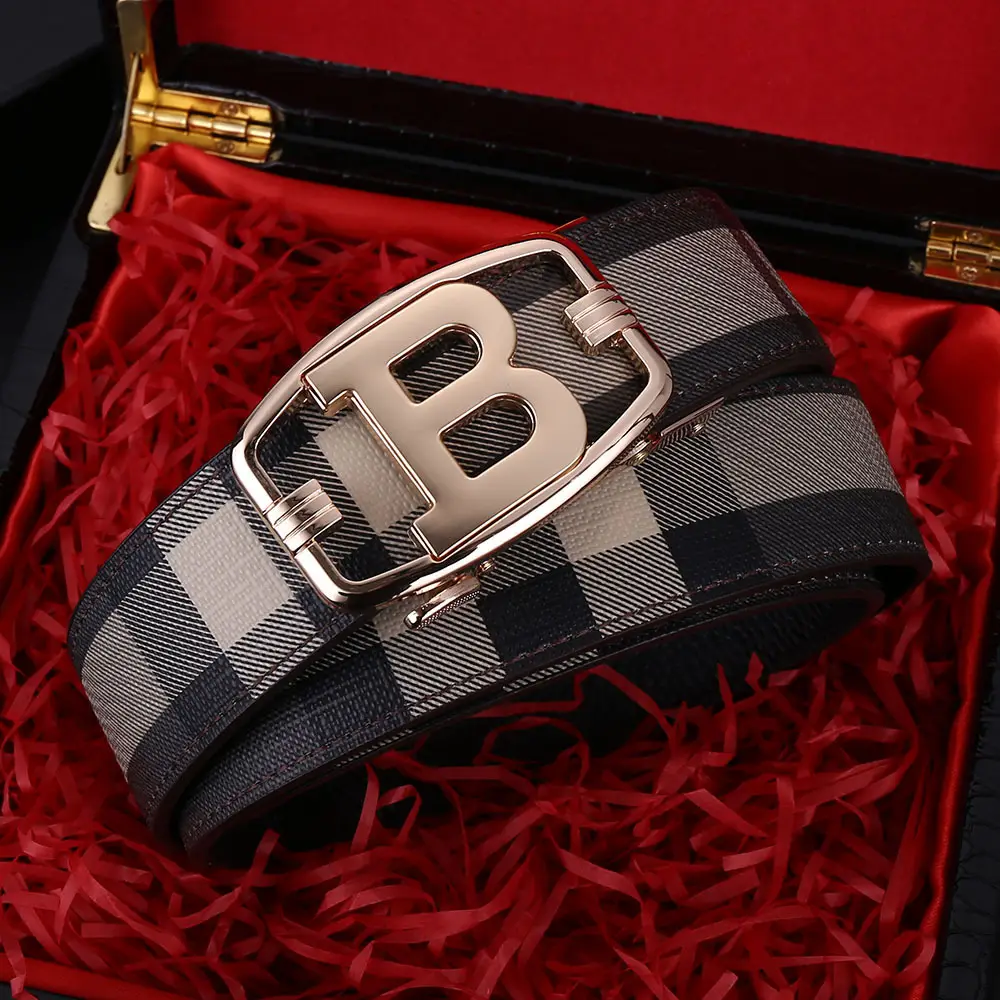 Men's Brown Checkered Belt with Diamond Detail - Image 15