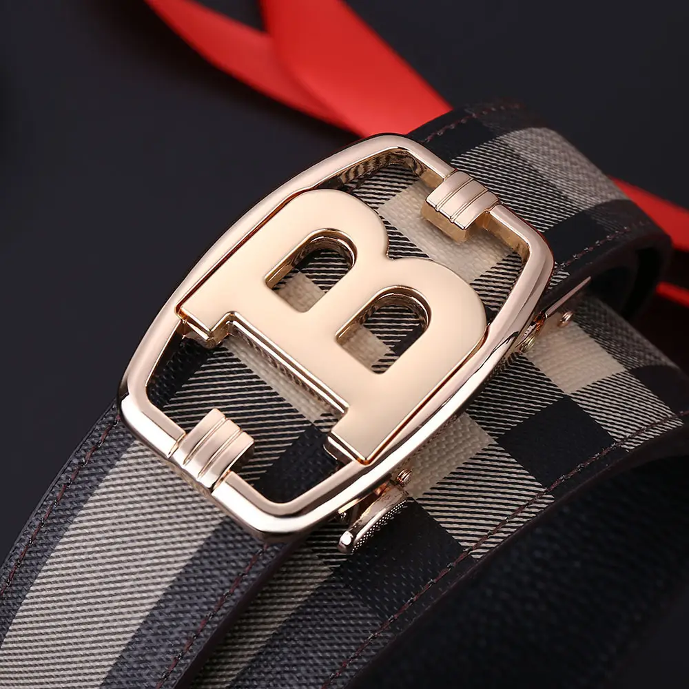 Men's Brown Checkered Belt with Diamond Detail - Image 16