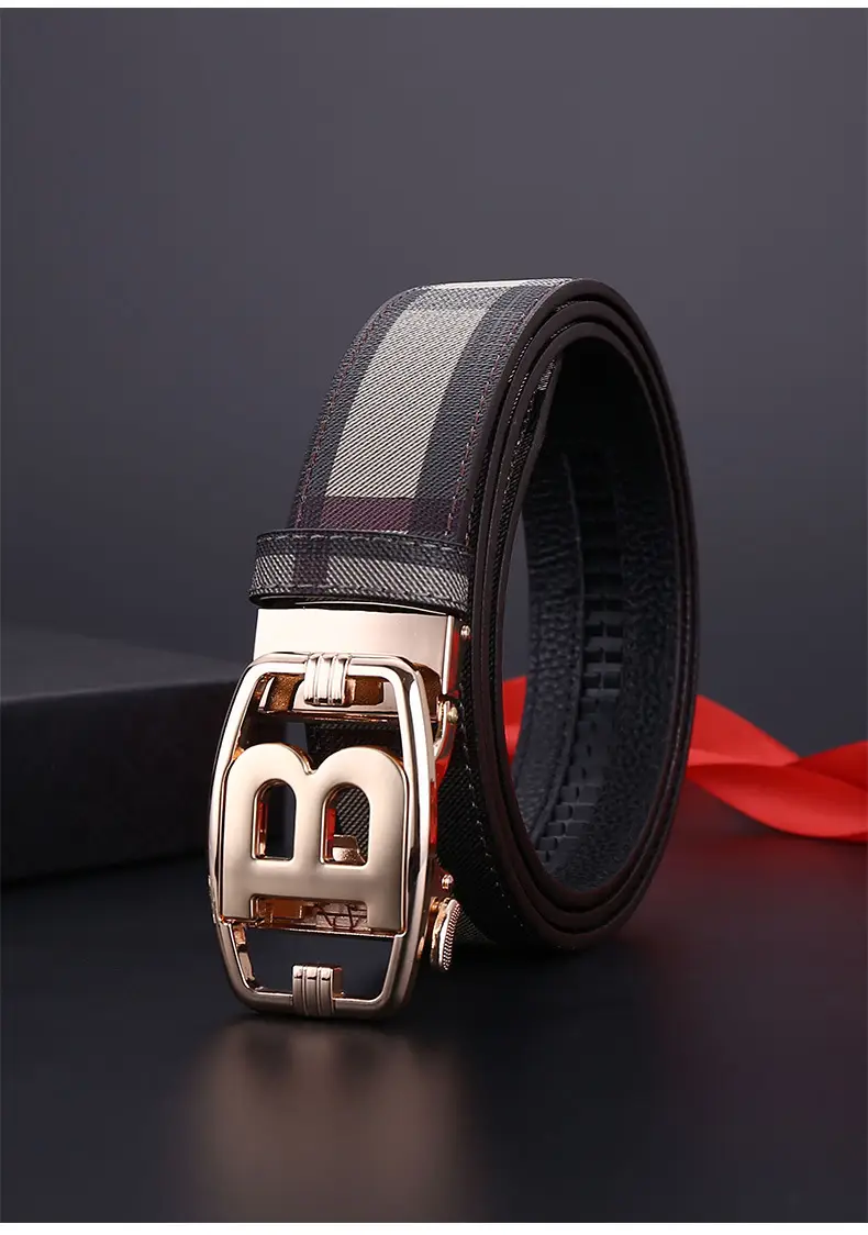 Men's Brown Checkered Belt with Diamond Detail — feature 17