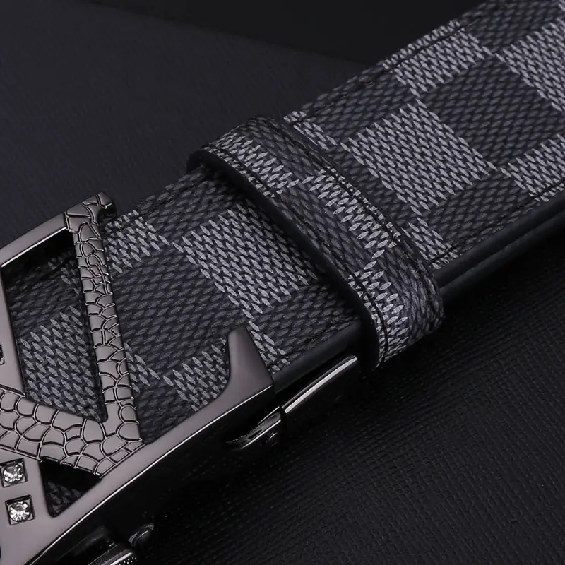 Men's Brown Checkered Belt with Diamond Detail - Image 10
