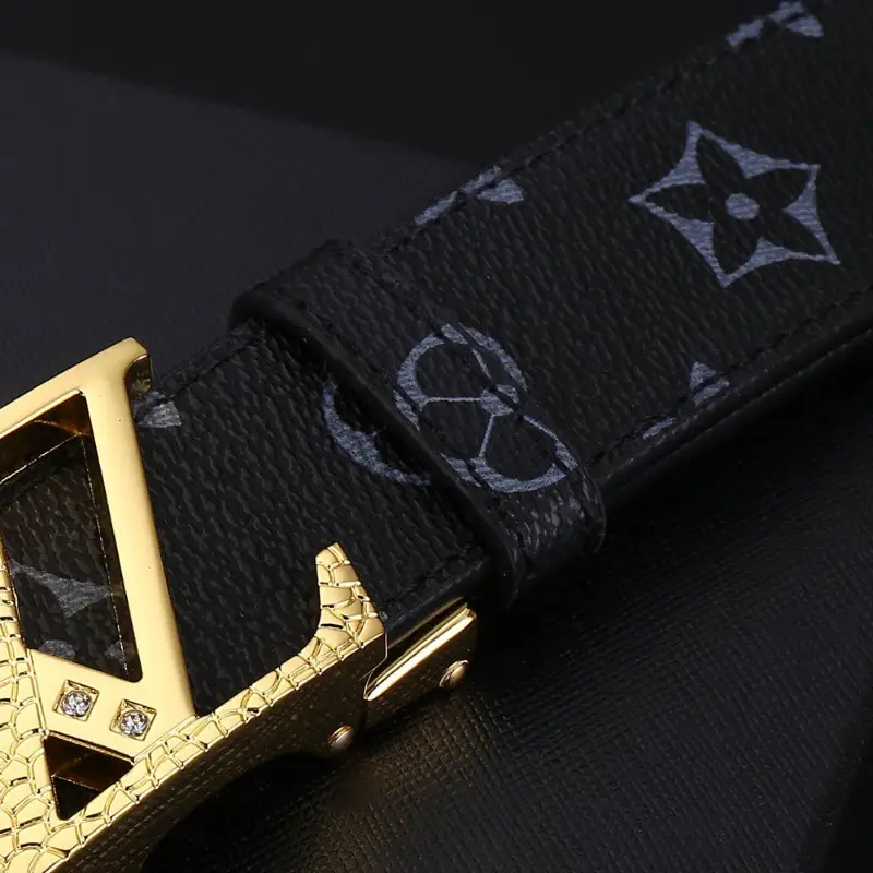 Men's Brown Checkered Belt with Diamond Detail - Image 11