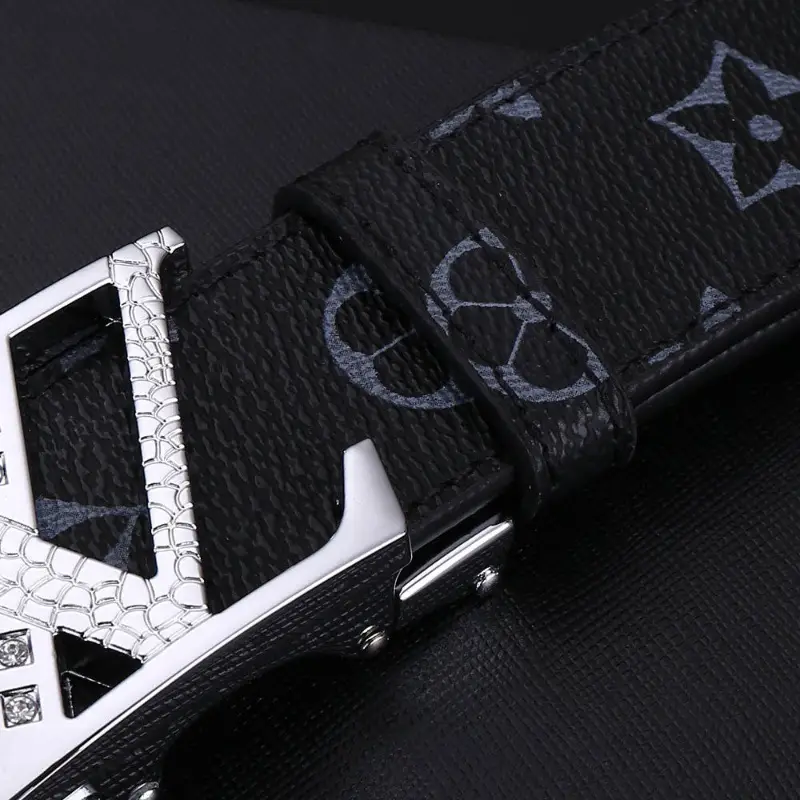 Men's Brown Checkered Belt with Diamond Detail - Image 12