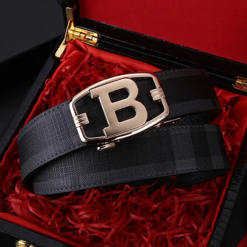Men's Brown Checkered Belt with Diamond Detail - Image 2