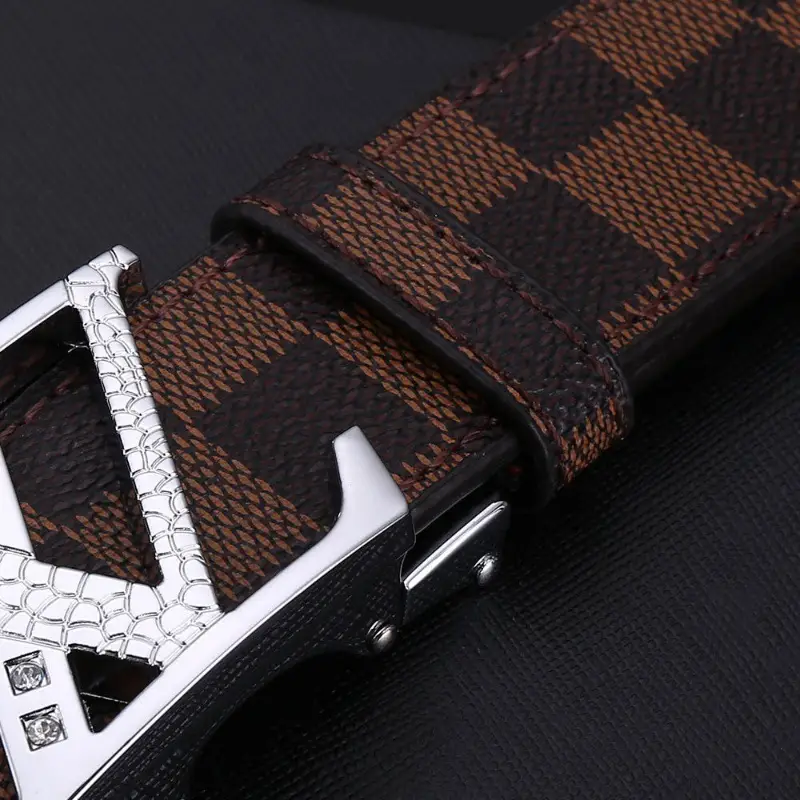 Men's Brown Checkered Belt with Diamond Detail - Image 6