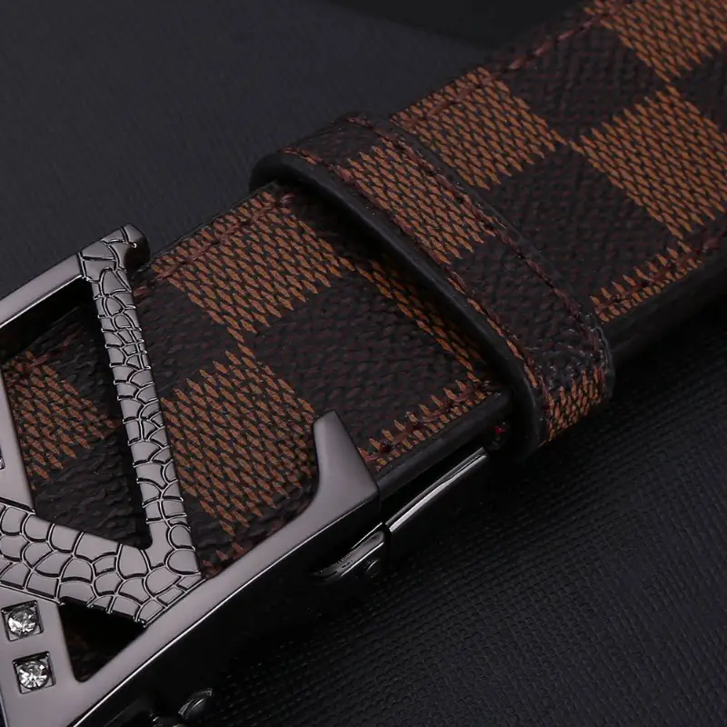 Men's Brown Checkered Belt with Diamond Detail - Image 7
