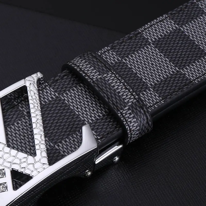 Men's Brown Checkered Belt with Diamond Detail - Image 9