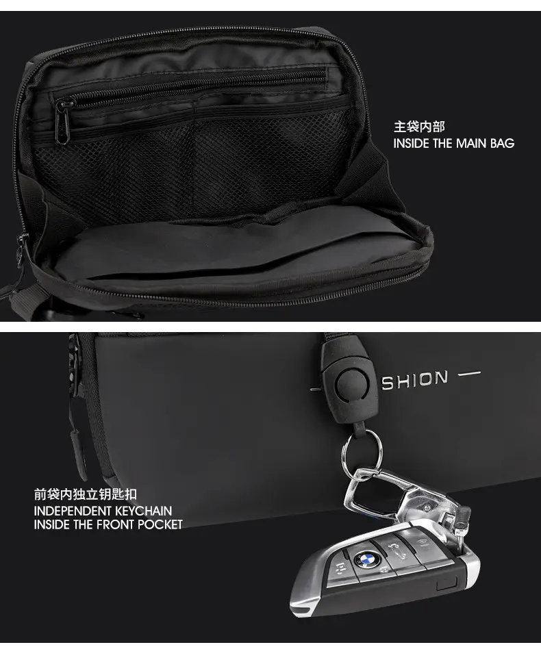 Men's Black Waterproof Crossbody Chest Bag — feature 9