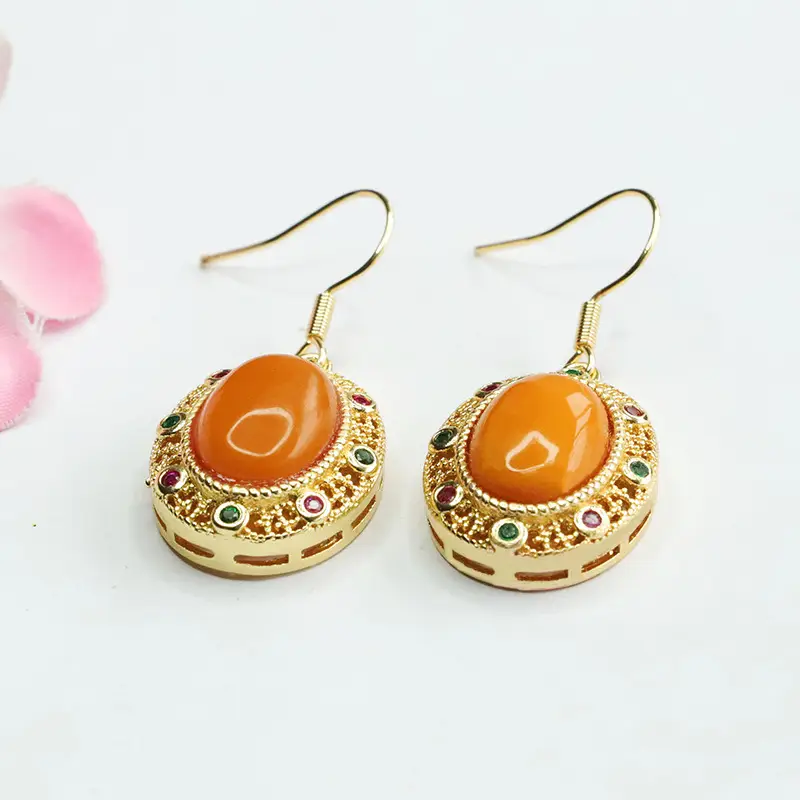 Guan Yu Amber Earrings Full of Honey Wax - Image 3