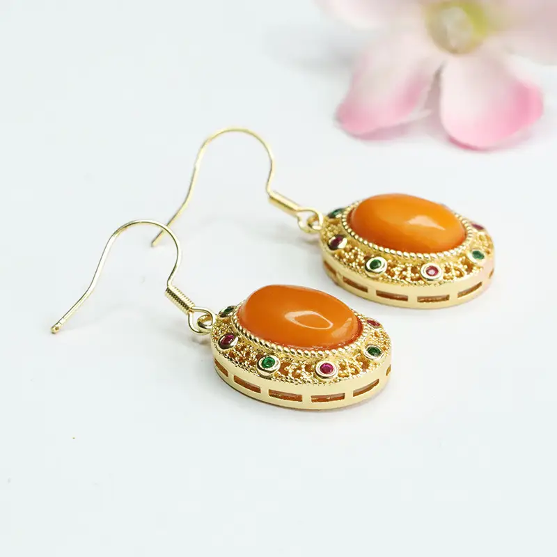 Guan Yu Amber Earrings Full of Honey Wax - Image 4