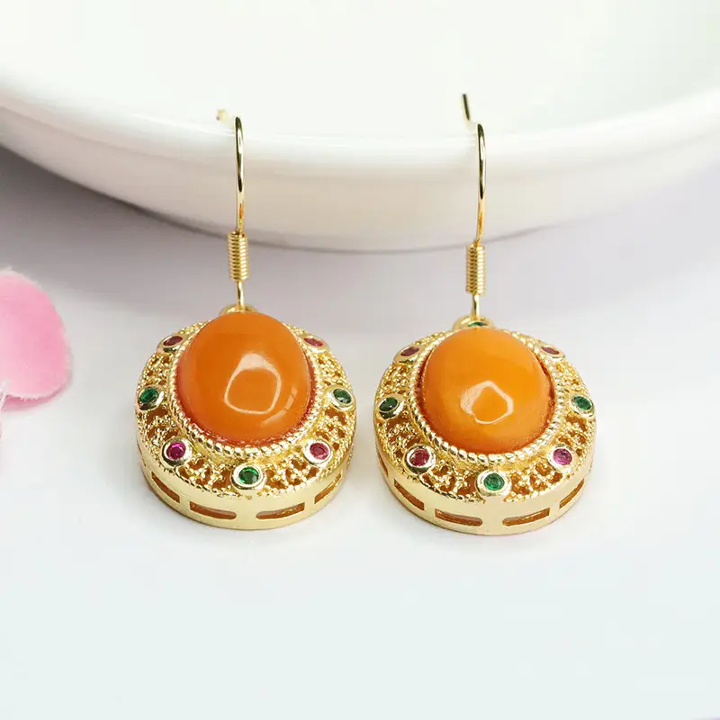 Guan Yu Amber Earrings Full of Honey Wax - Image 5