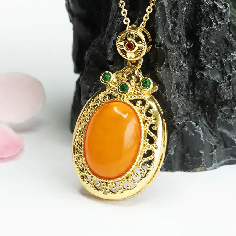 Natural Amber Pendant Necklace for Women Gold Plated - Image 5