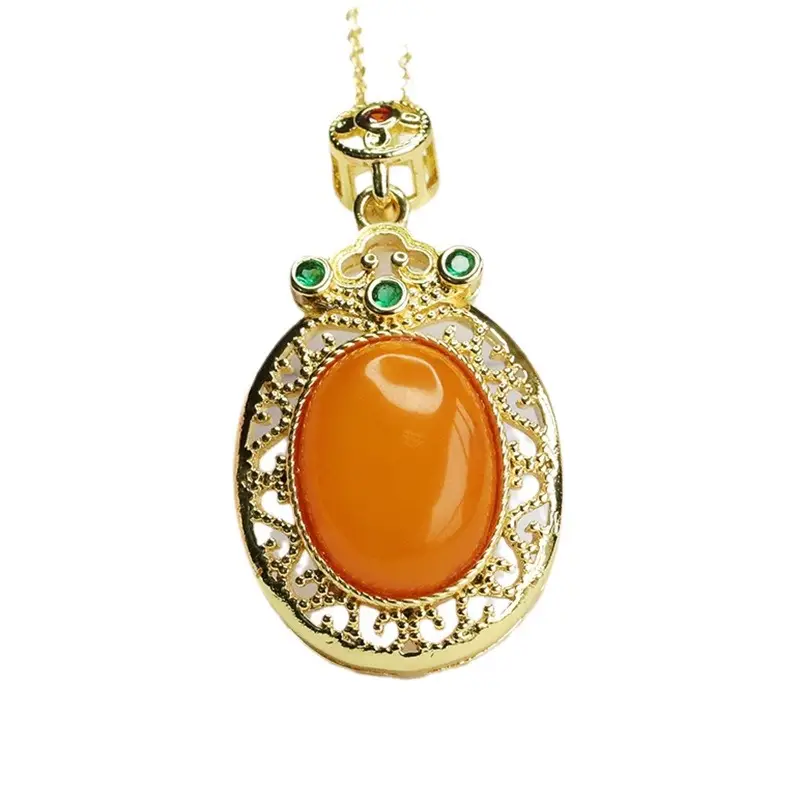 Natural Amber Pendant Necklace for Women Gold Plated - Image 6
