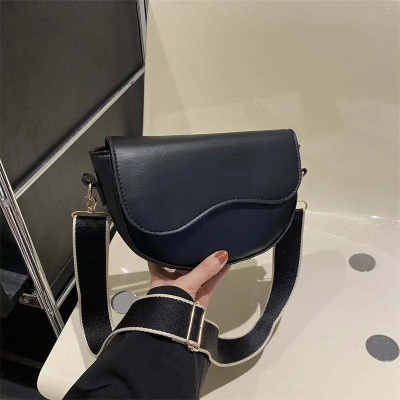 Women's Korean Style Saddle Bag with Wide Strap - Image 5