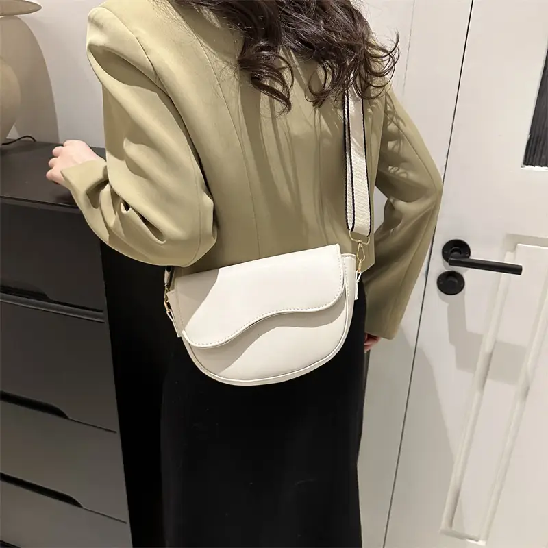 Women's Korean Style Saddle Bag with Wide Strap - Image 8