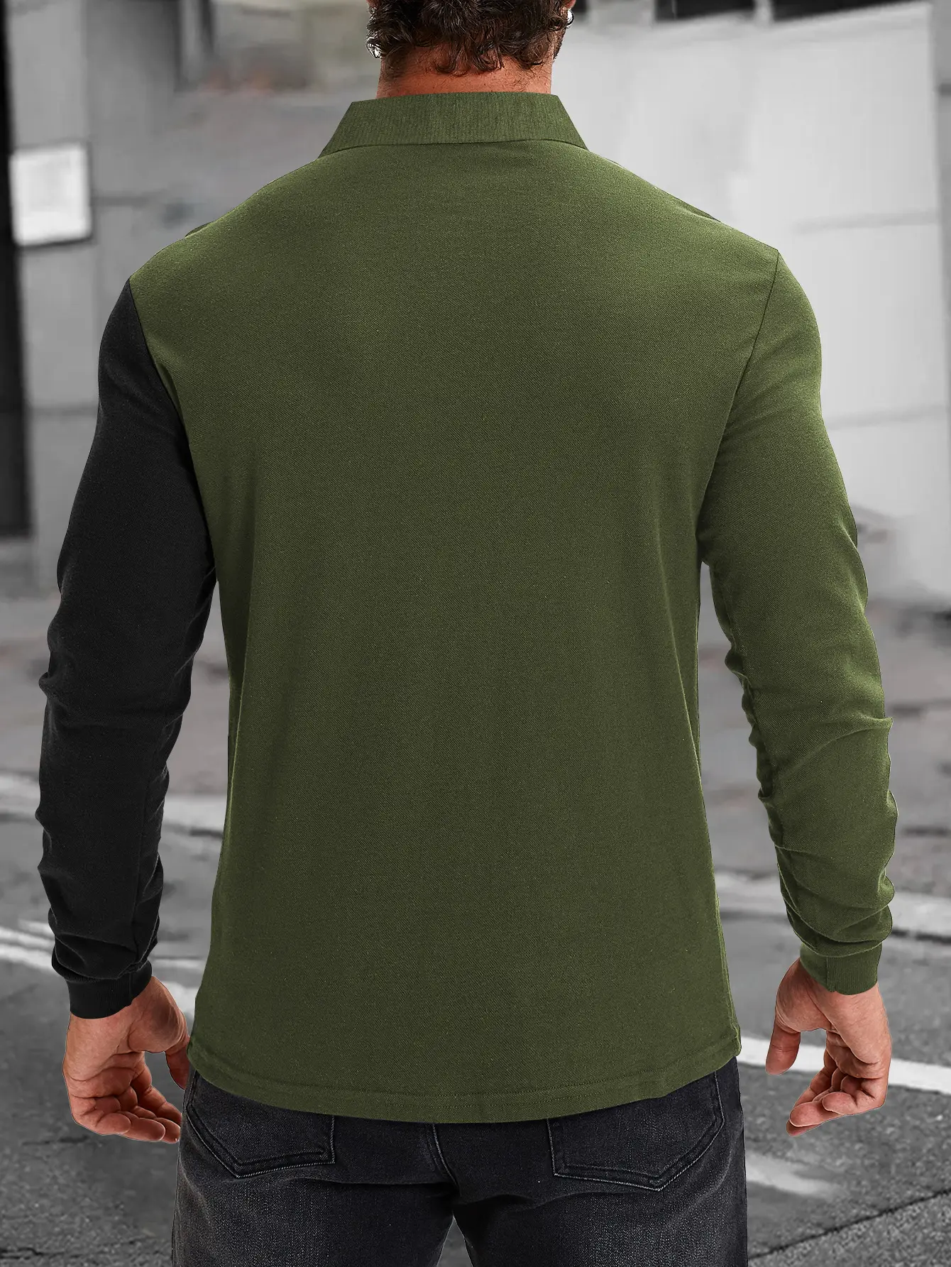 Men Long Sleeve Polo Shirt Blue Black Striped 2024 — feature 14